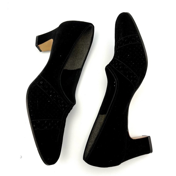 Adore's Womens Die-Cut Heels size 7 Black Suede Leather Chunky Heel Victorian - Picture 6 of 11